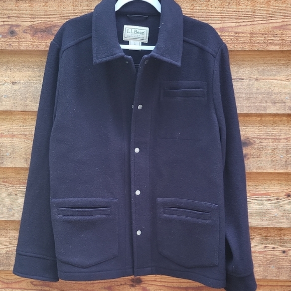 L.L. Bean Wallace & Barnes Navy Lightweight Shirt Jacket Wool L EUC - Picture 1 of 7